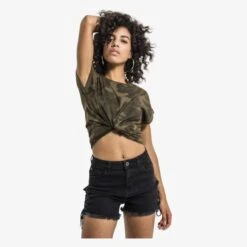 Build Your Brand BY112 - Ladies Camo Extended Shoulder Camo Tee
