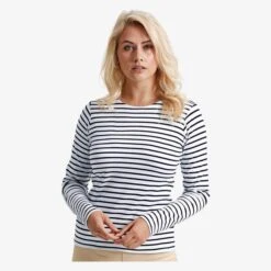 AQ071 - T-shirt Marinière « Coastal » Femme à Manches Longues
