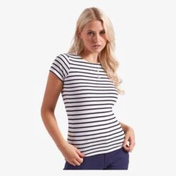 AQ073 - T-shirt Marinière « Coastal » Femme à Manches Courtes